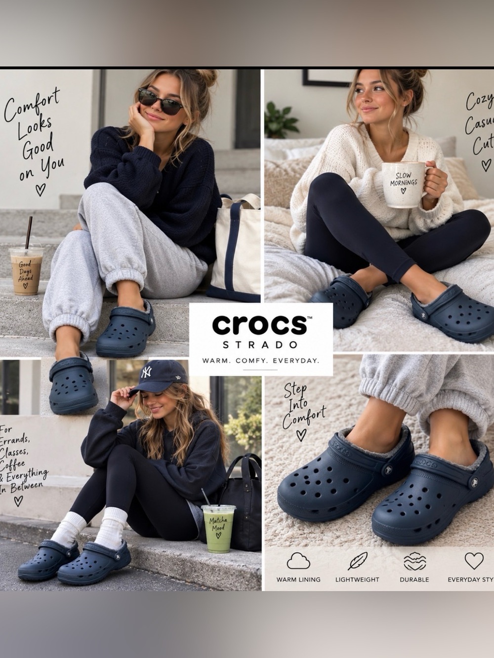 CROCS Classic Lined Clogs in Navy Blue Sz 6 Price Firm!